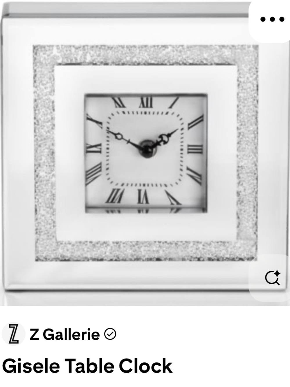 Z Gallerie Mirrored Clock with Silver Glitter Frame
